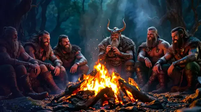About Axe Casino: Viking warriors gathered around a campfire About Axe Casino: Viking warriors gathered around a campfire