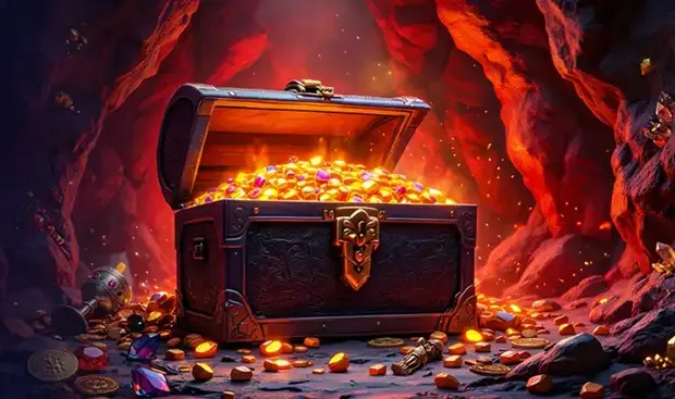 Axe Casino Australia banking artwork with an open chest full of gold coins Axe Casino Australia banking artwork with an open chest full of gold coins