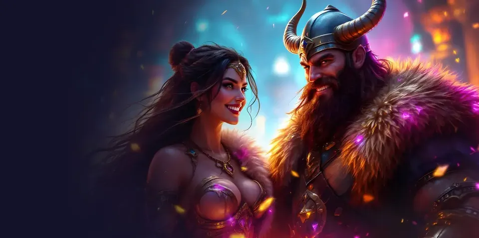 Axe Casino banner showing the welcome offer with a Viking couple Axe Casino banner showing the welcome offer with a Viking couple